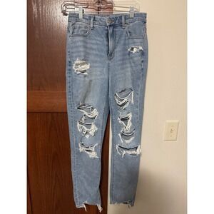 American Eagle Outfitters Women's Size 4 Distressed Light Wash Stretch Mom Jeans